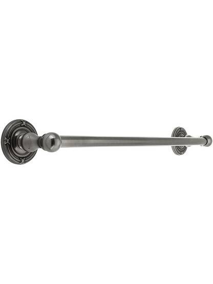 18 inch Brass Towel Bar with Ribbon and Reed Rosettes in Antique Pewter.